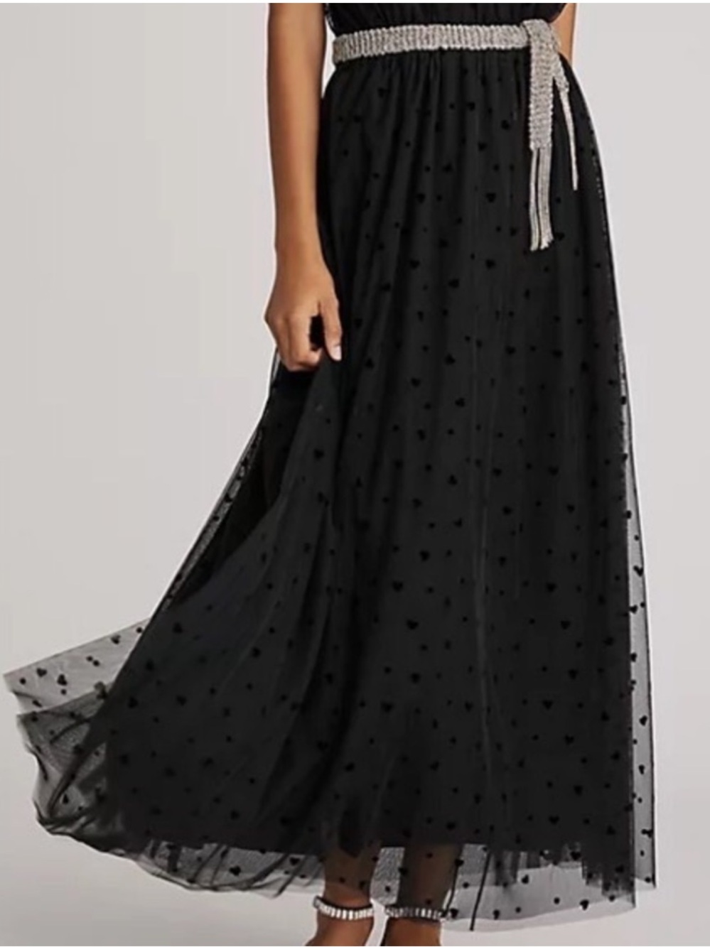 Anthropologie L Tulle Heart Skirt Black Velvet Maxi Pull On